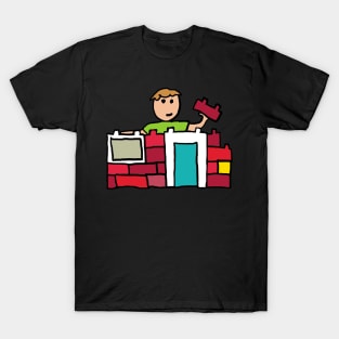 Builder Builds House with Building Blocks T-Shirt